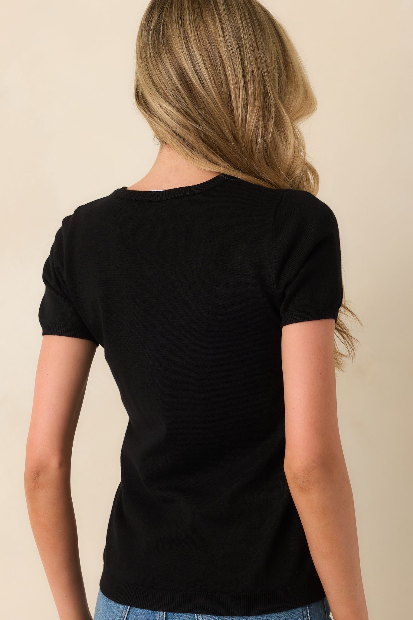Cross Your Mind Black Short Sleeve Sweater Top
