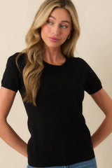 Cross Your Mind Black Short Sleeve Sweater Top