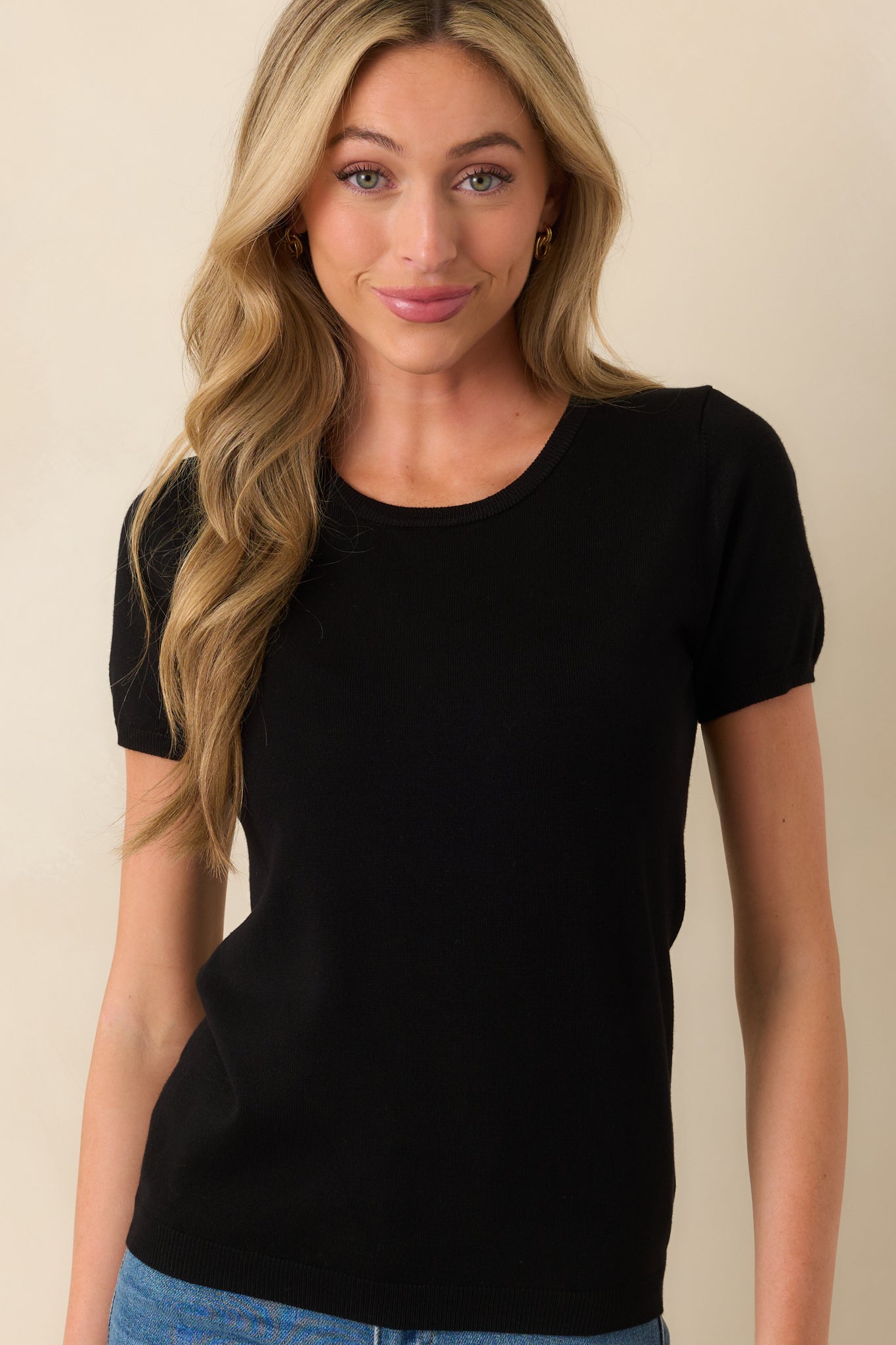 Cross Your Mind Black Short Sleeve Sweater Top