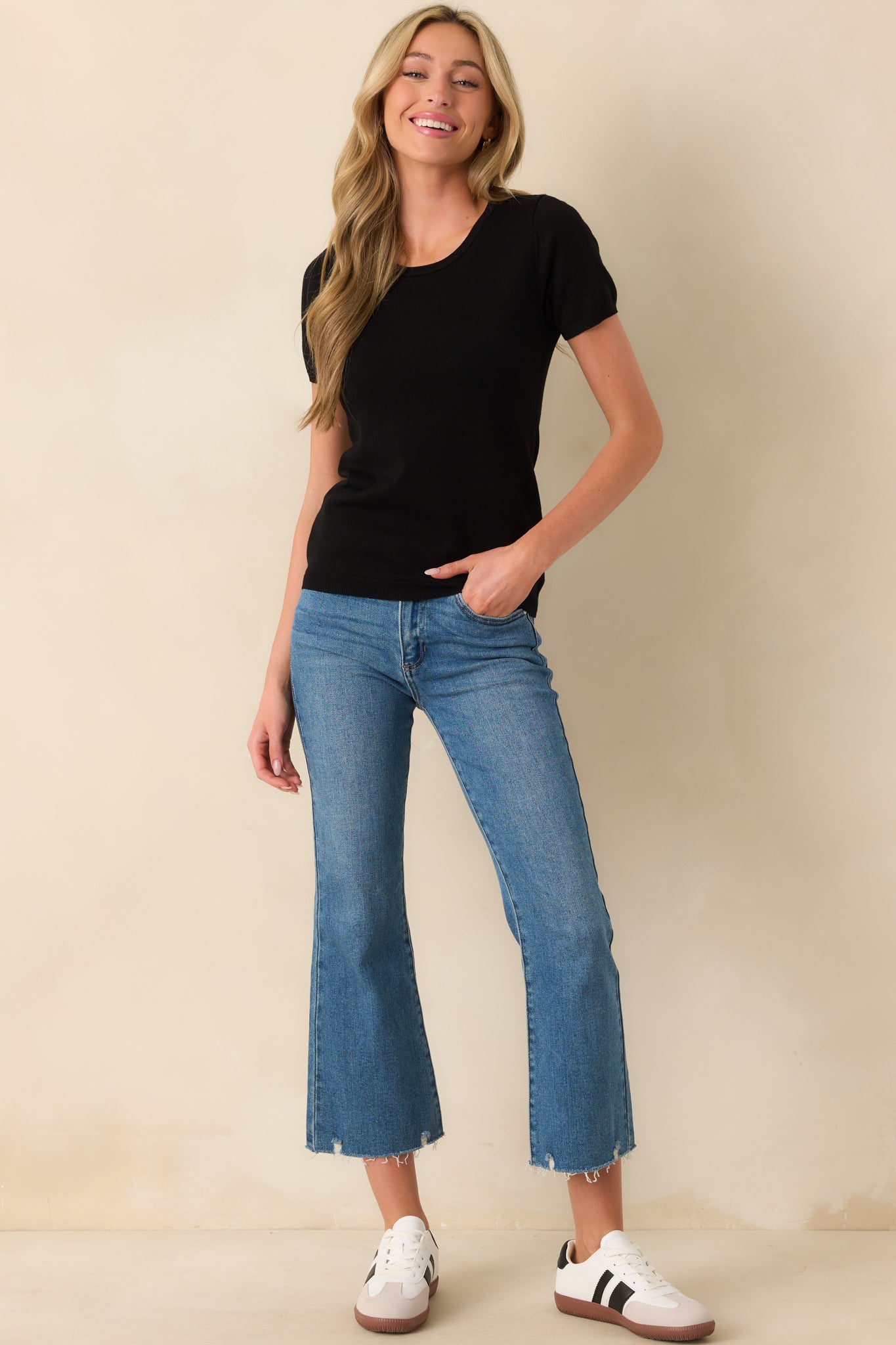 Cross Your Mind Black Short Sleeve Sweater Top