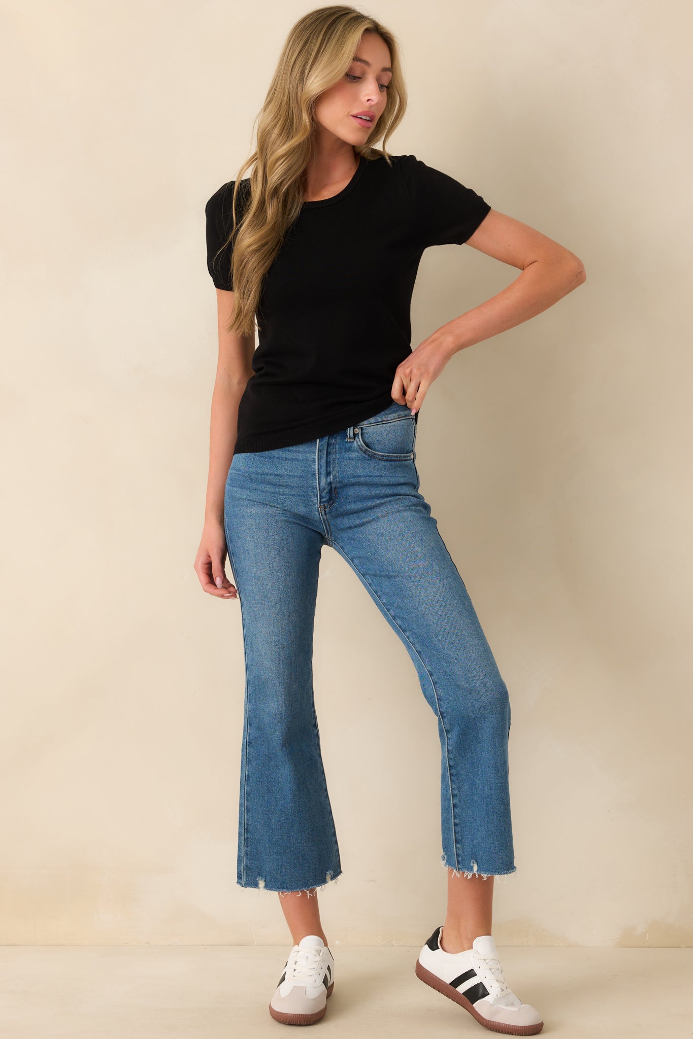 Cross Your Mind Black Short Sleeve Sweater Top