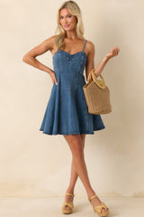 Today Feels Different Medium Wash Cotton Denim Mini Dress