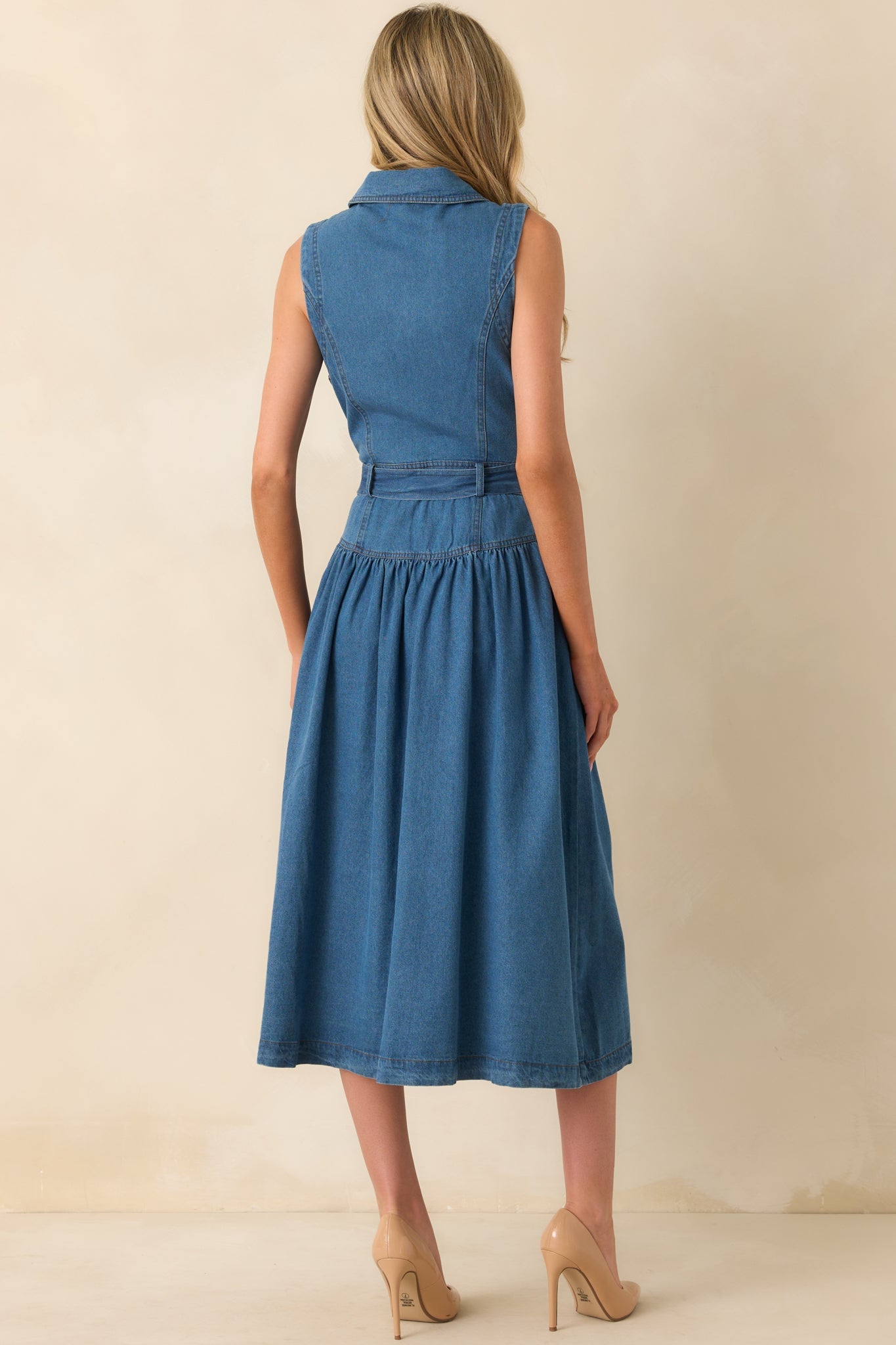 Riverside Sips Blue Denim Button Front Maxi Dress