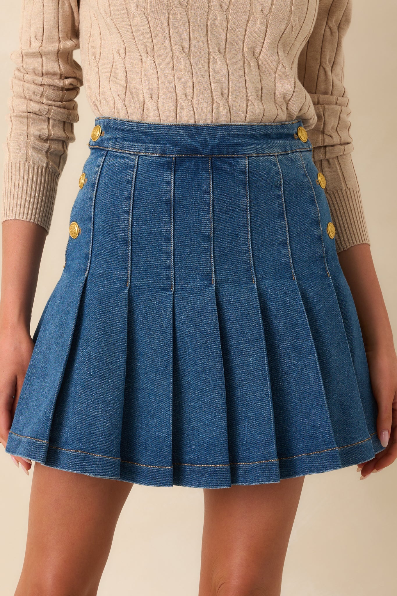 All About Confidence Dark Wash Cotton Pleated Denim Mini Skirt