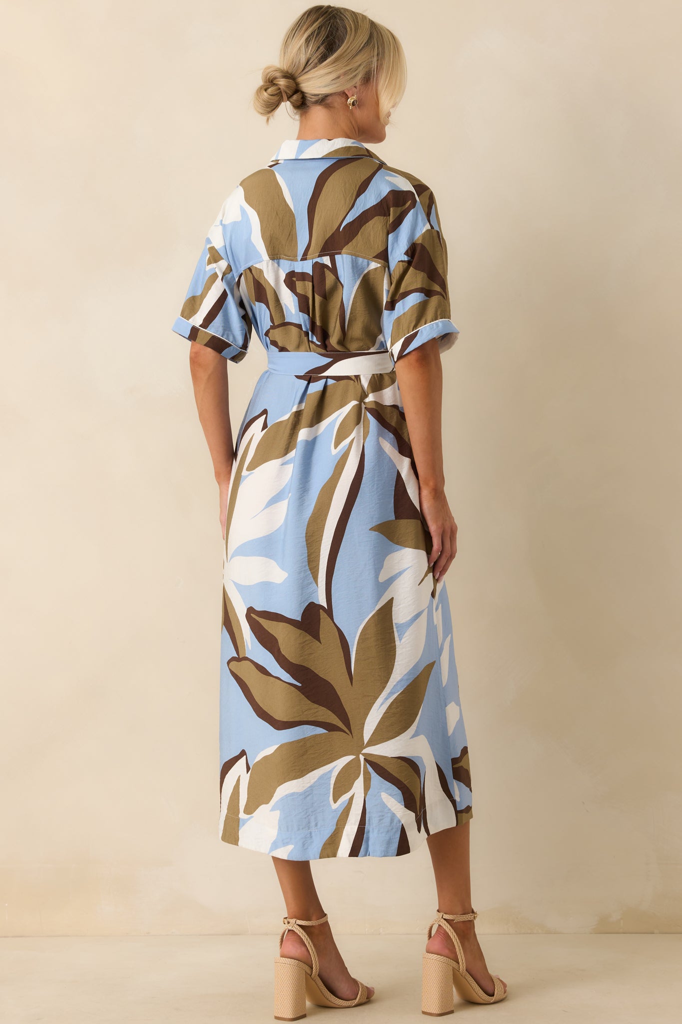 Staple The Label Blue Abstract Floral Print Maeve Midi Shirt Dress