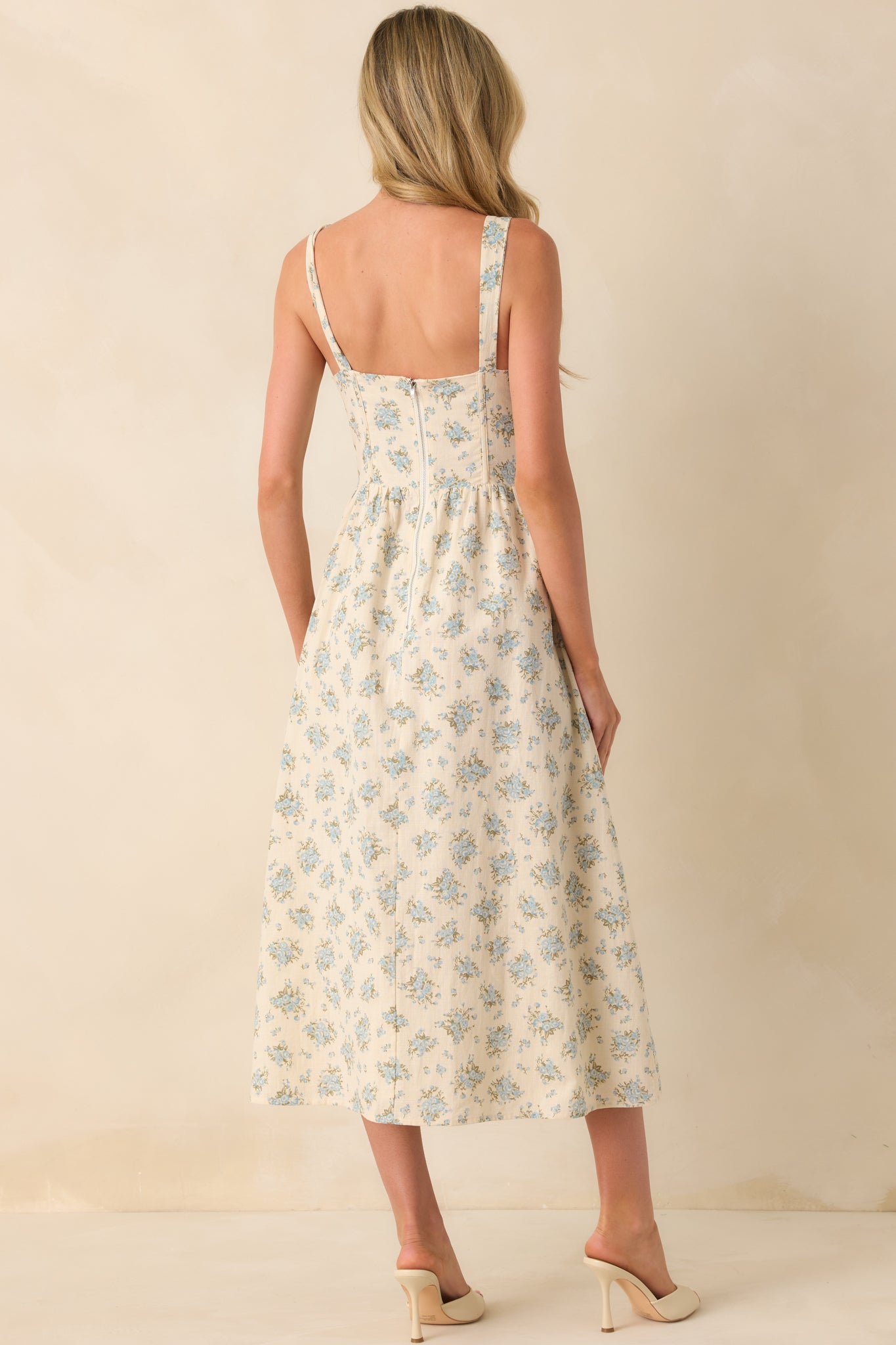 Elegance With Edge Light Blue Floral Print Cotton Midi Dress