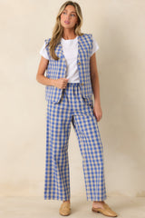 FRNCH Regalia Azure Blue Gingham Cotton Reversible Quilted Cotton Vest