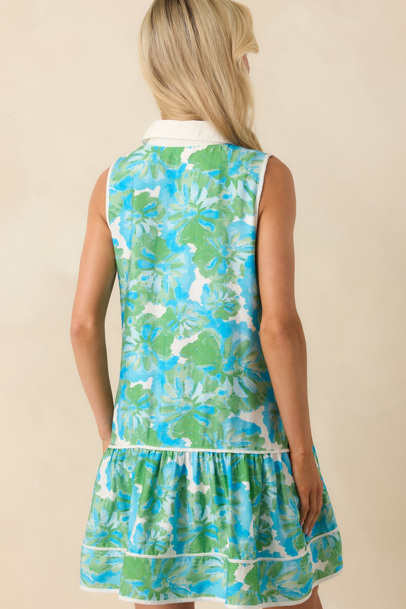 Good Things Coming Green Floral Print Mini Shirt Dress