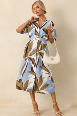 Staple The Label Blue Abstract Floral Print Maeve Midi Shirt Dress