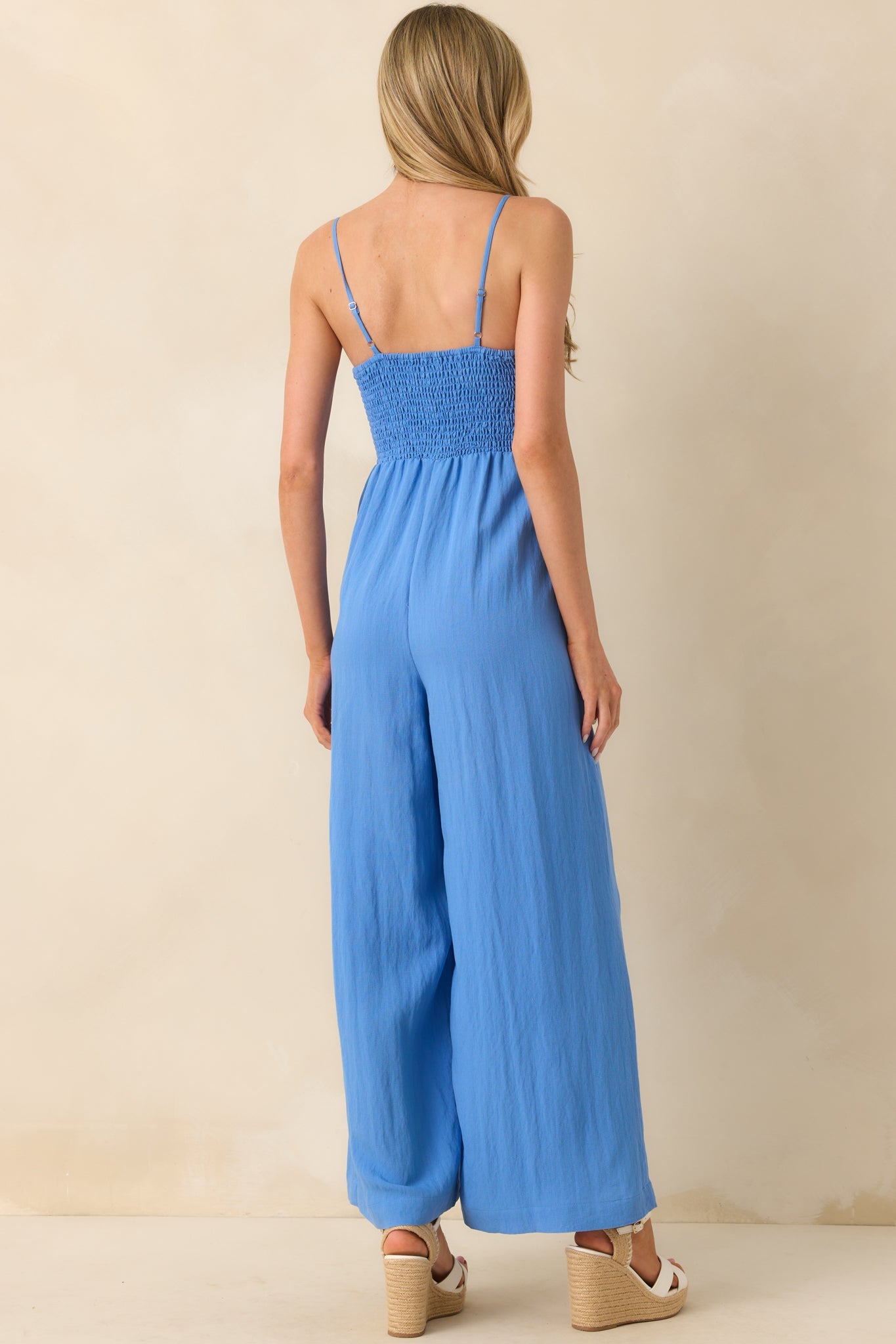 Z Supply Blue Rayon Beachside Smocked Jumpsuit