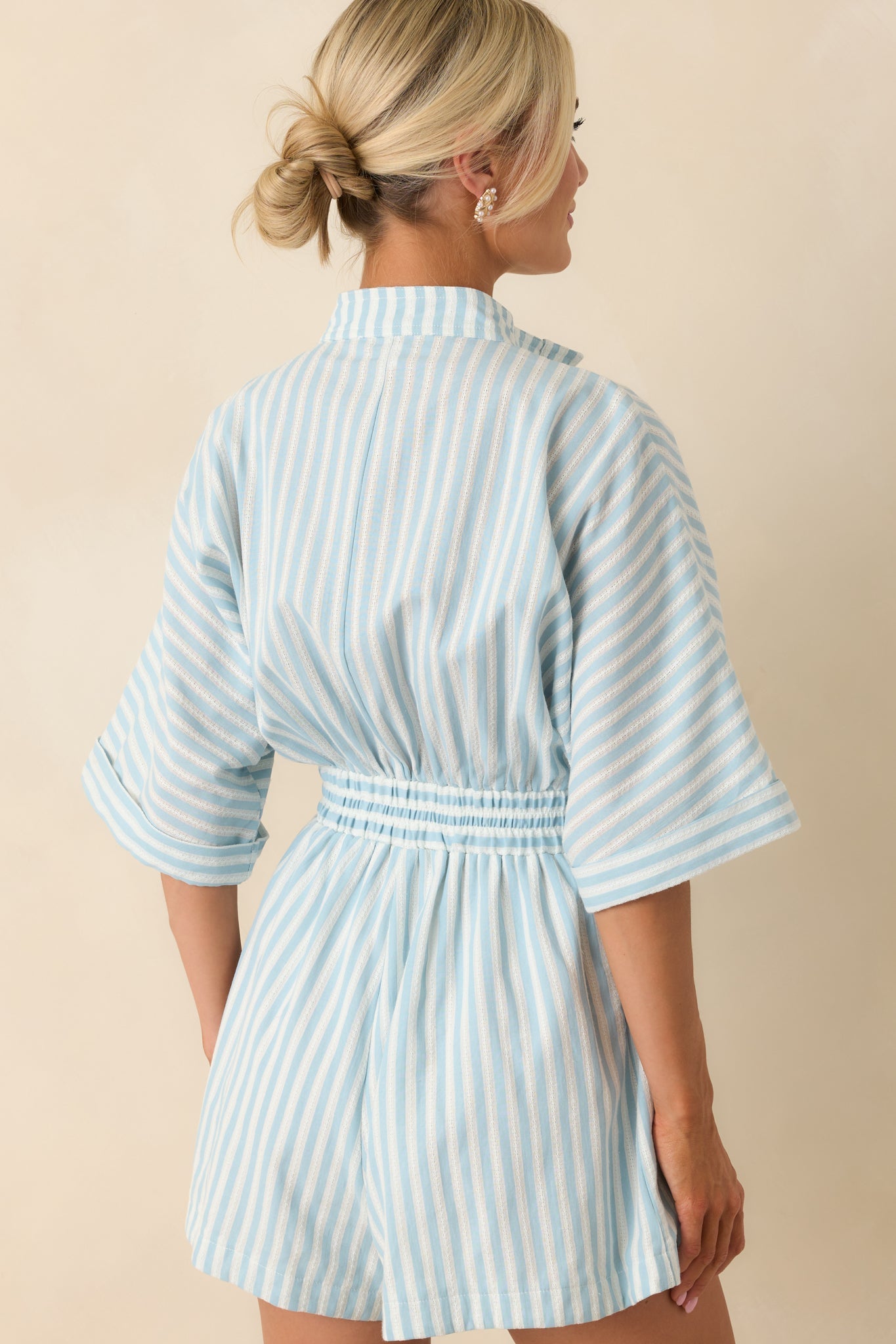 Prosperina Chloe Blue Aqua Stripe Cotton Romper