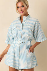 Prosperina Chloe Blue Aqua Stripe Cotton Romper