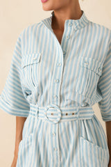 Prosperina Chloe Blue Aqua Stripe Cotton Romper