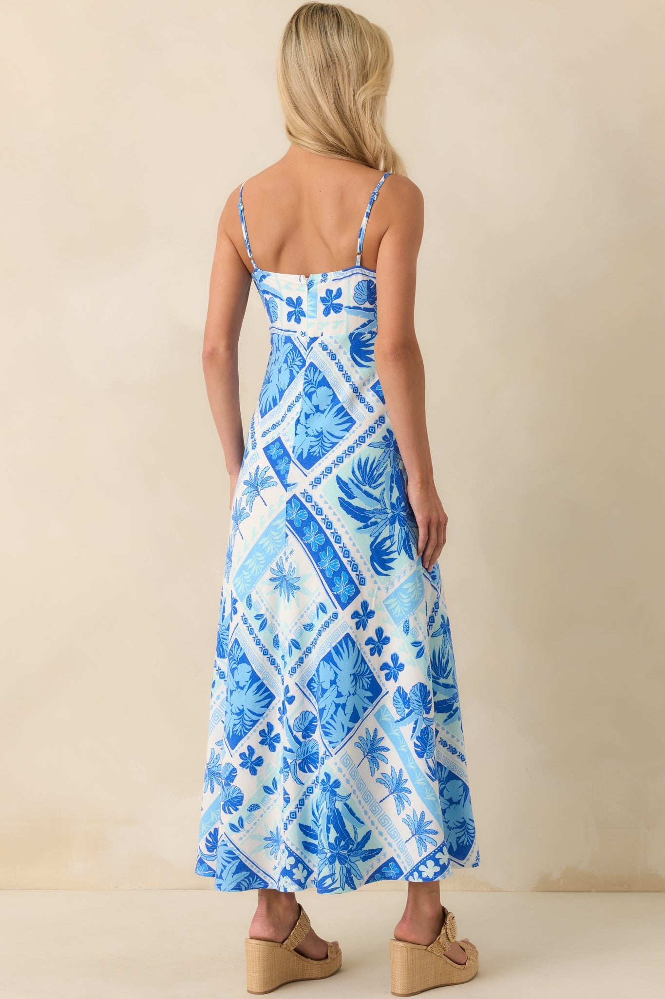 A Little Bit Brighter Blue Tropical Patchwork Print Maxi Dress