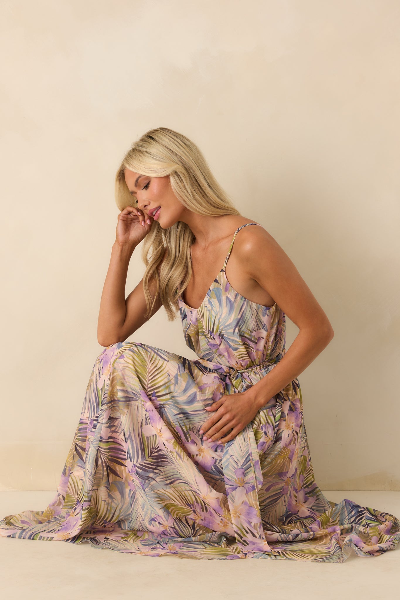 Better Than I Imagined Light Pink Tropical Print Chiffon Maxi Dress