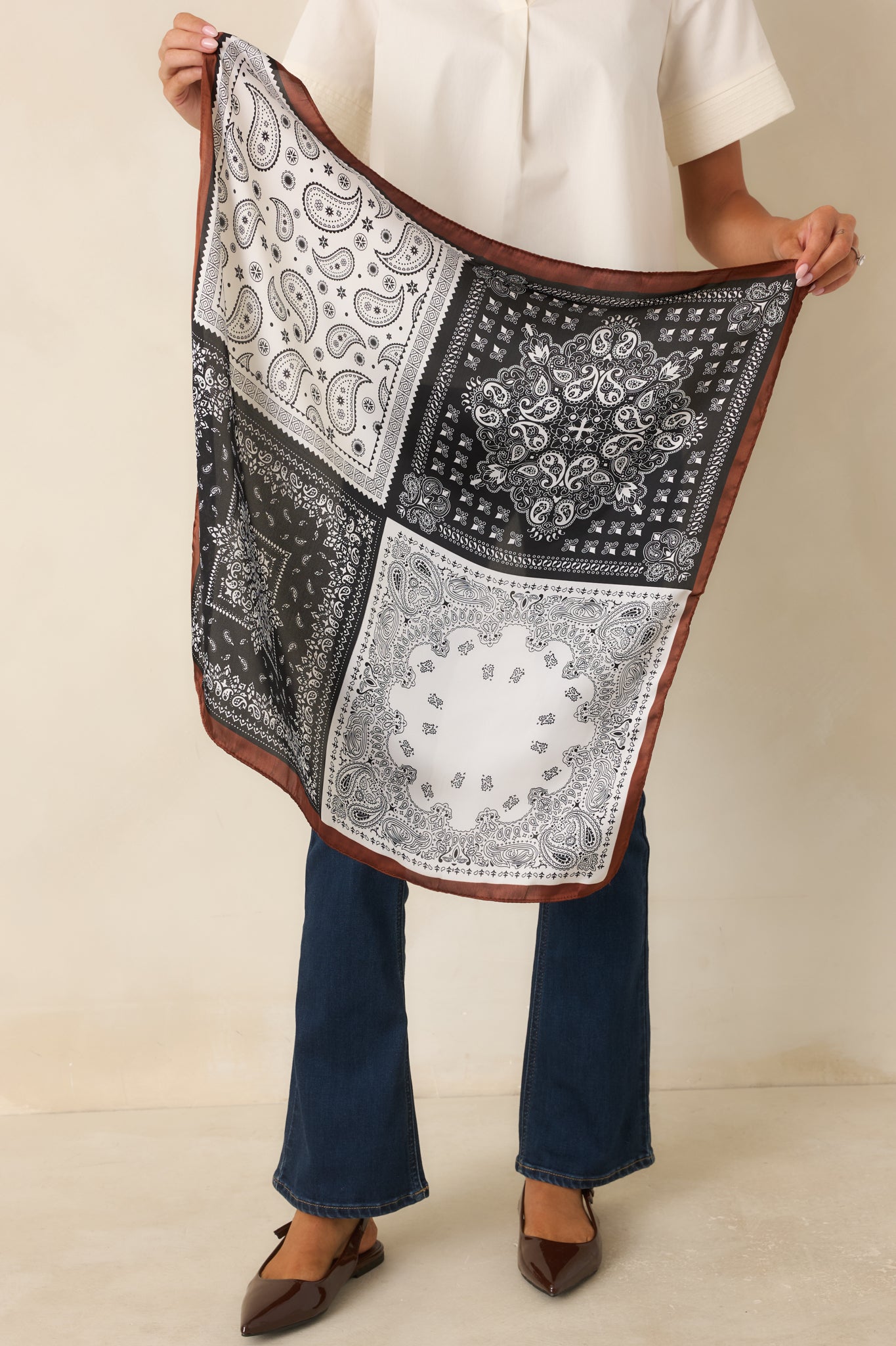 Western Wind Black Multi Paisley Patchwork Scarf
