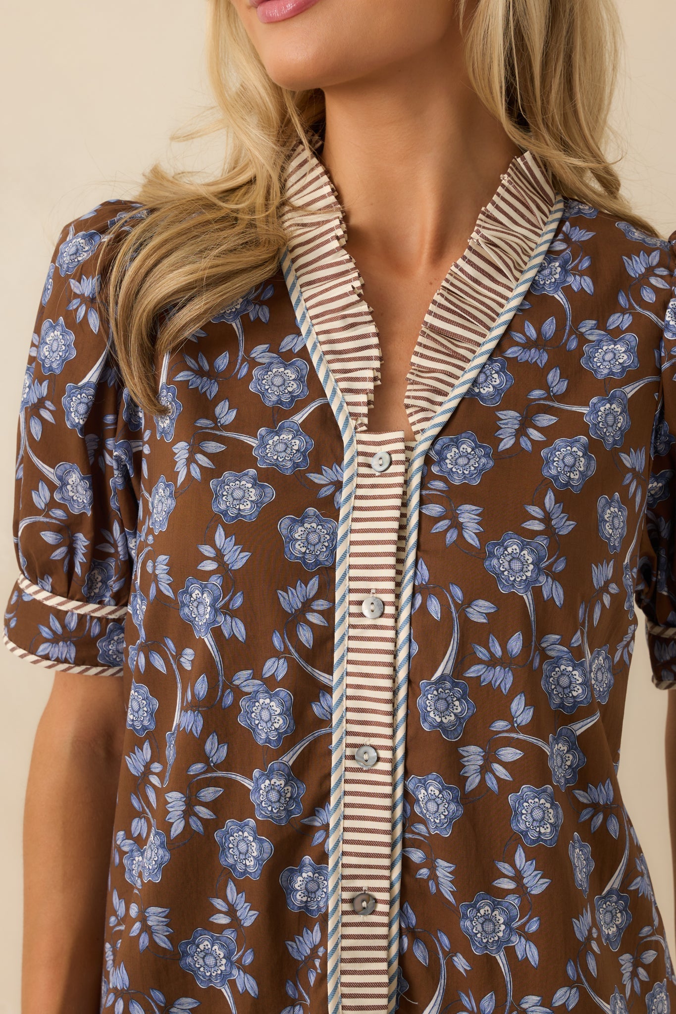 Let The Day Begin Brown Multi Floral Print Cotton Mini Dress