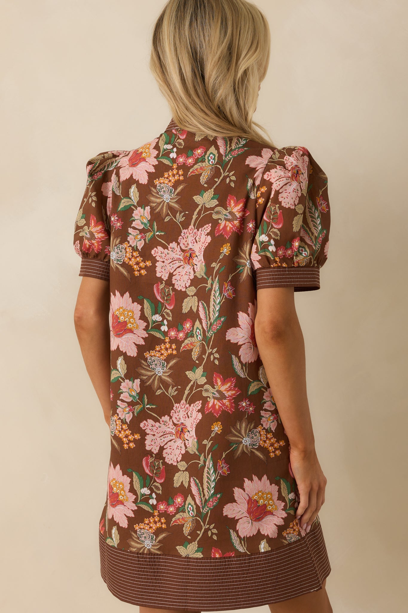 No Doubt About It Brown Multi Floral Print Cotton Mini Dress