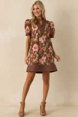 No Doubt About It Brown Multi Floral Print Cotton Mini Dress