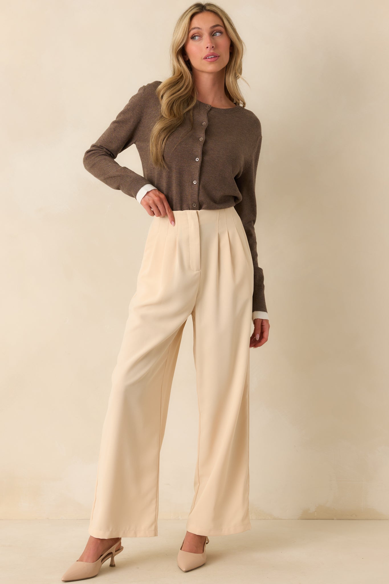 Keep Things Simple Brown Button Front Long Sleeve Cardigan