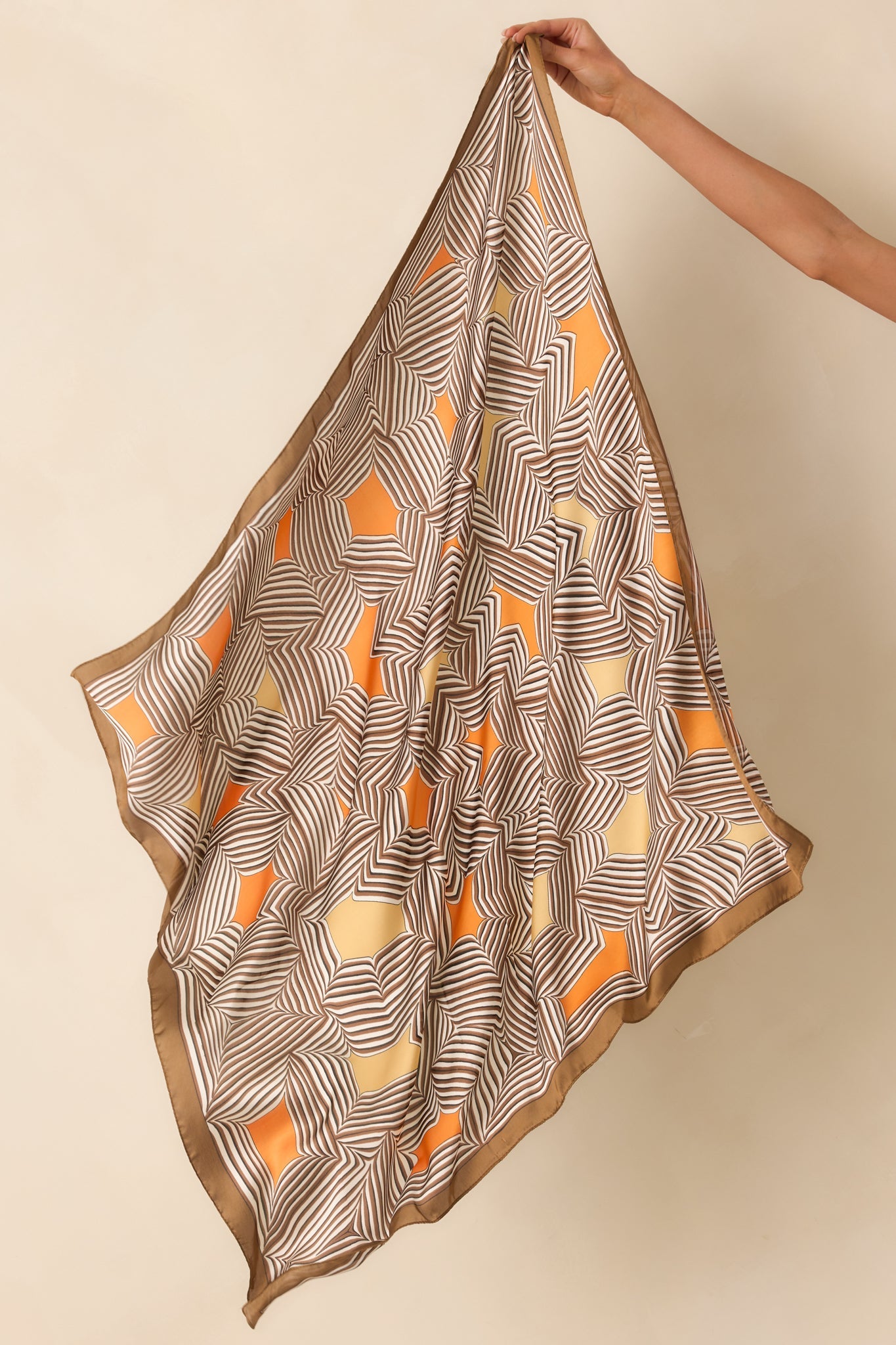 Remember The Details Brown Multi Geometric Print Satin Scarf