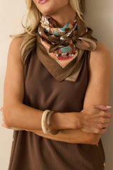 Always A Yes Brown Multi Print Satin Scarf