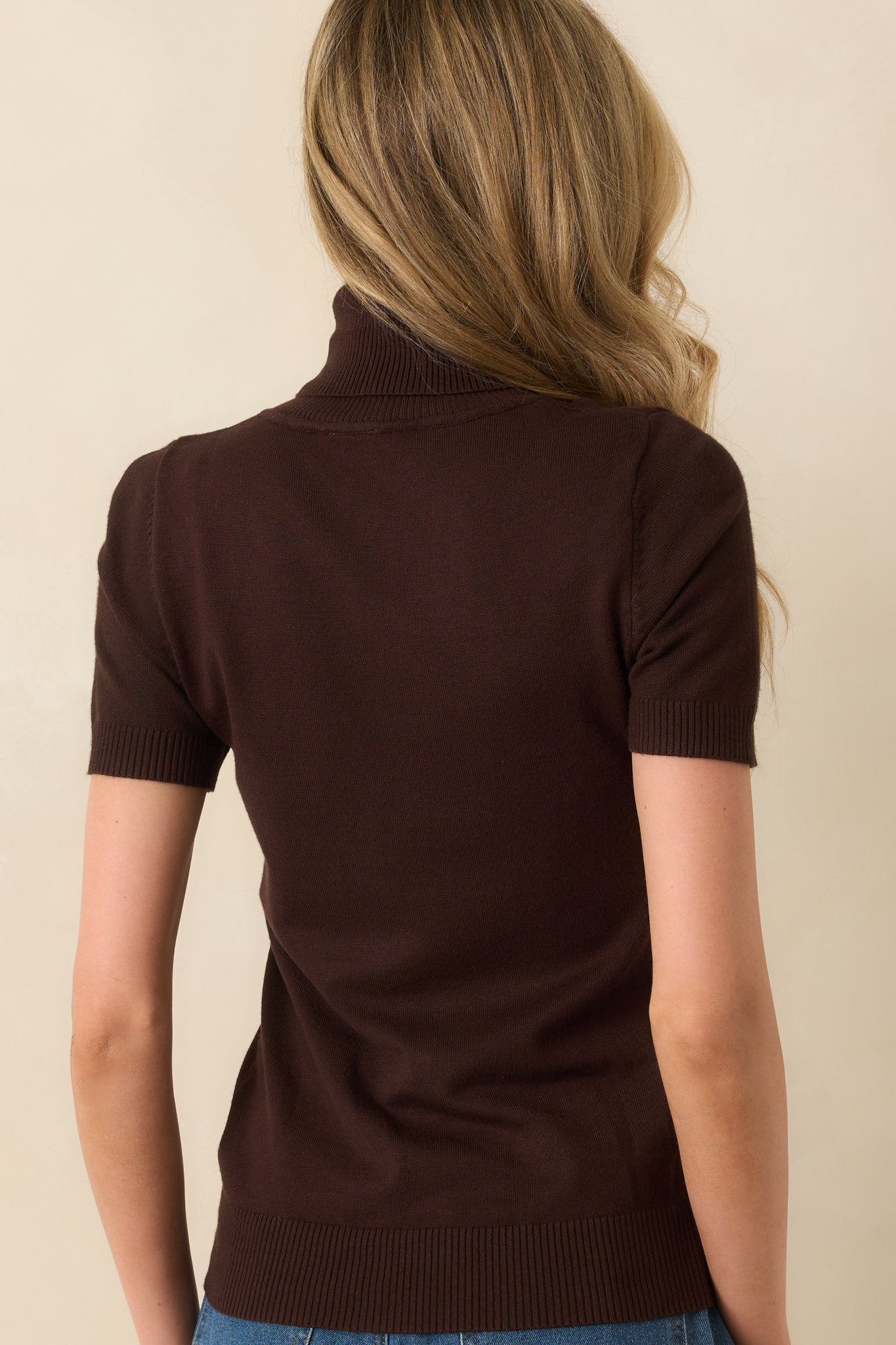 In Just A Minute Brown Ribbed Turtleneck Short Sleeve Sweater