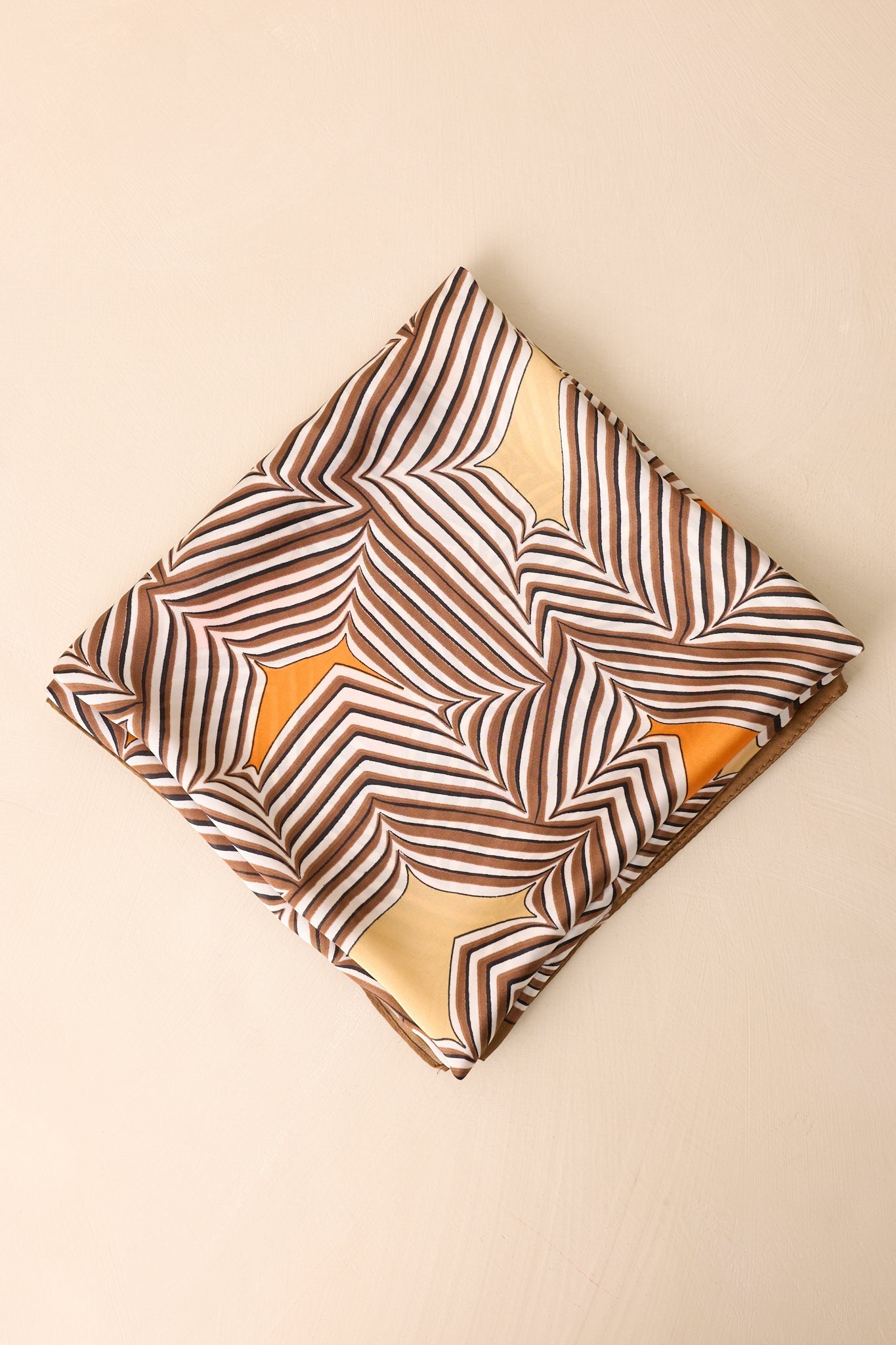 Remember The Details Brown Multi Geometric Print Satin Scarf