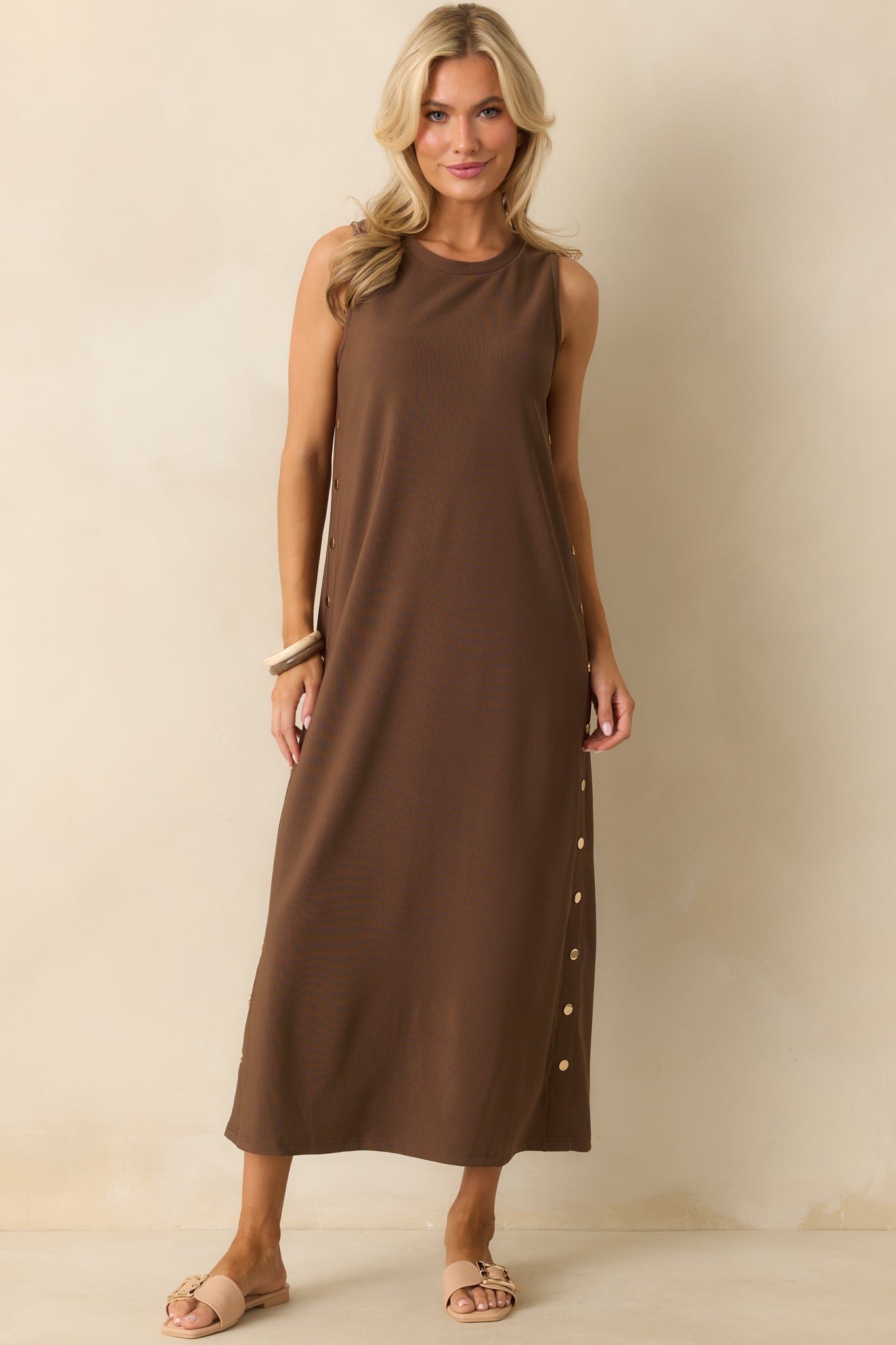 I'm Choosing Happiness Brown Sleeveless Maxi Dress