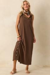 I'm Choosing Happiness Brown Sleeveless Maxi Dress