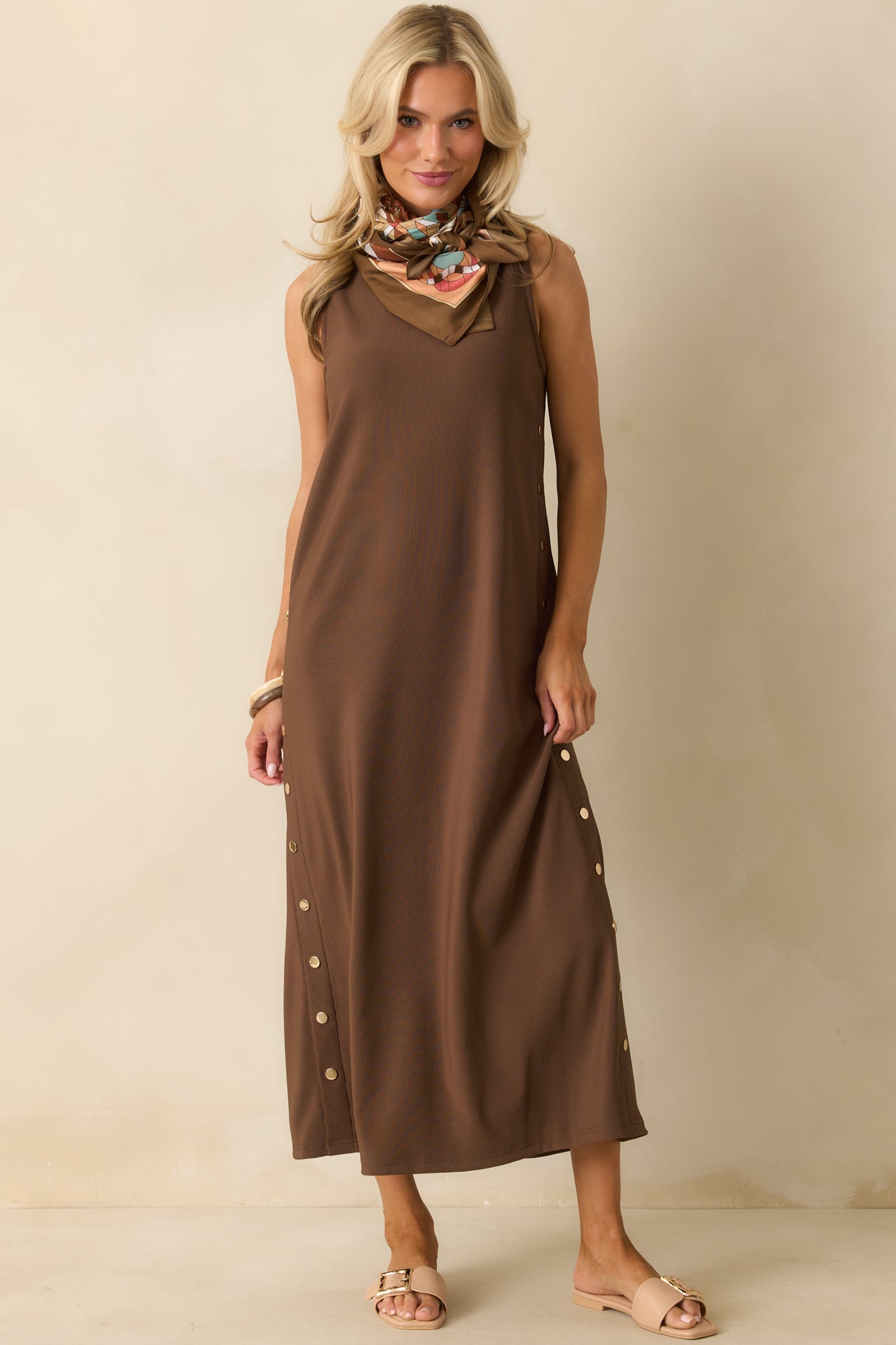 I'm Choosing Happiness Brown Sleeveless Maxi Dress