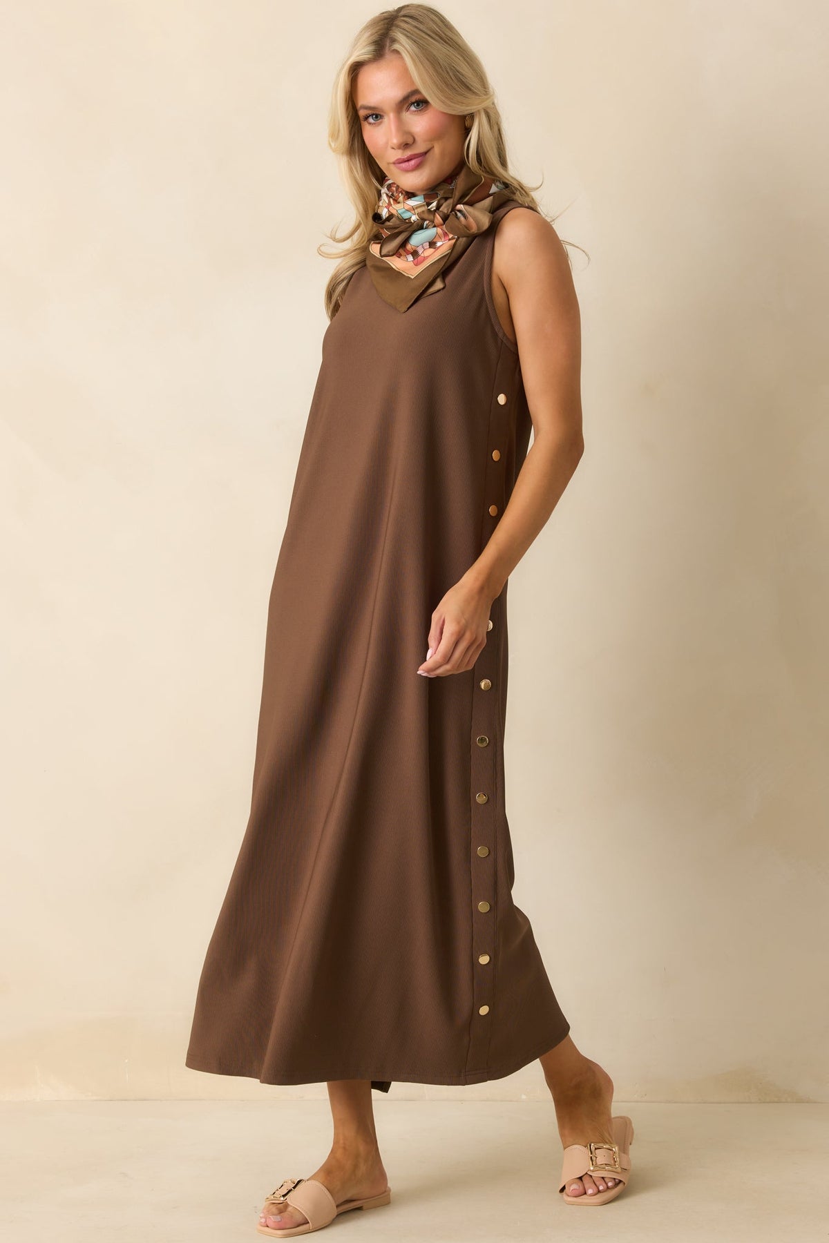 I'm Choosing Happiness Brown Sleeveless Maxi Dress