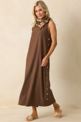 I'm Choosing Happiness Brown Sleeveless Maxi Dress