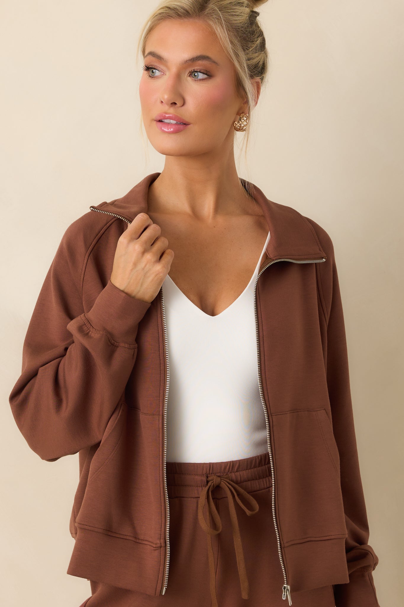 Running Errands Brown Zip Up Jacket