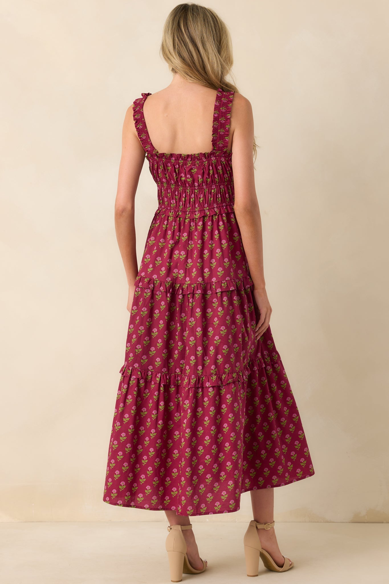 Endless Compliments Burgundy Floral Print Cotton Maxi Dress