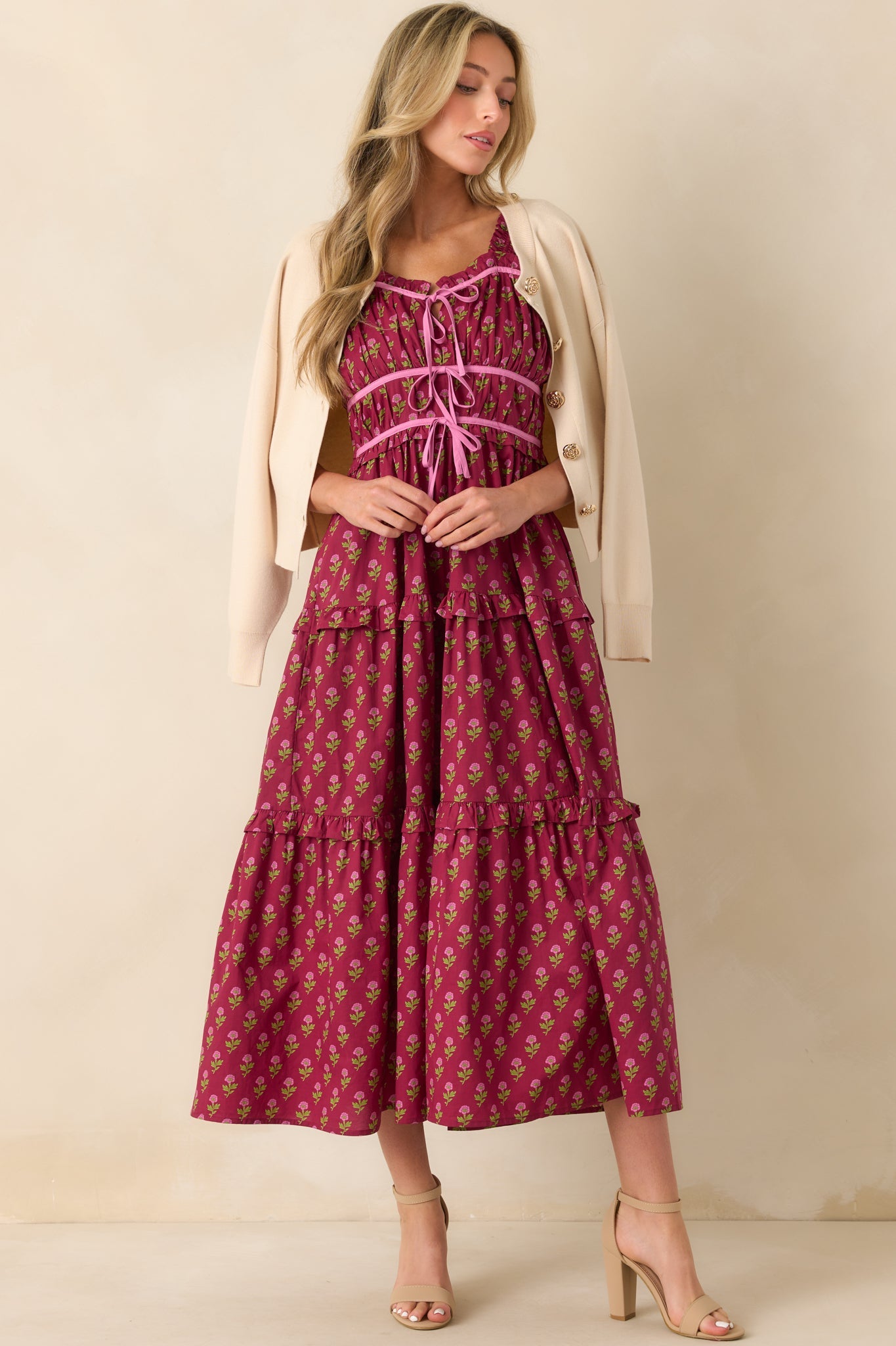 Endless Compliments Burgundy Floral Print Cotton Maxi Dress