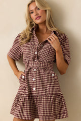 I Hope You Know Burgundy Gingham Cotton Mini Shirt Dress