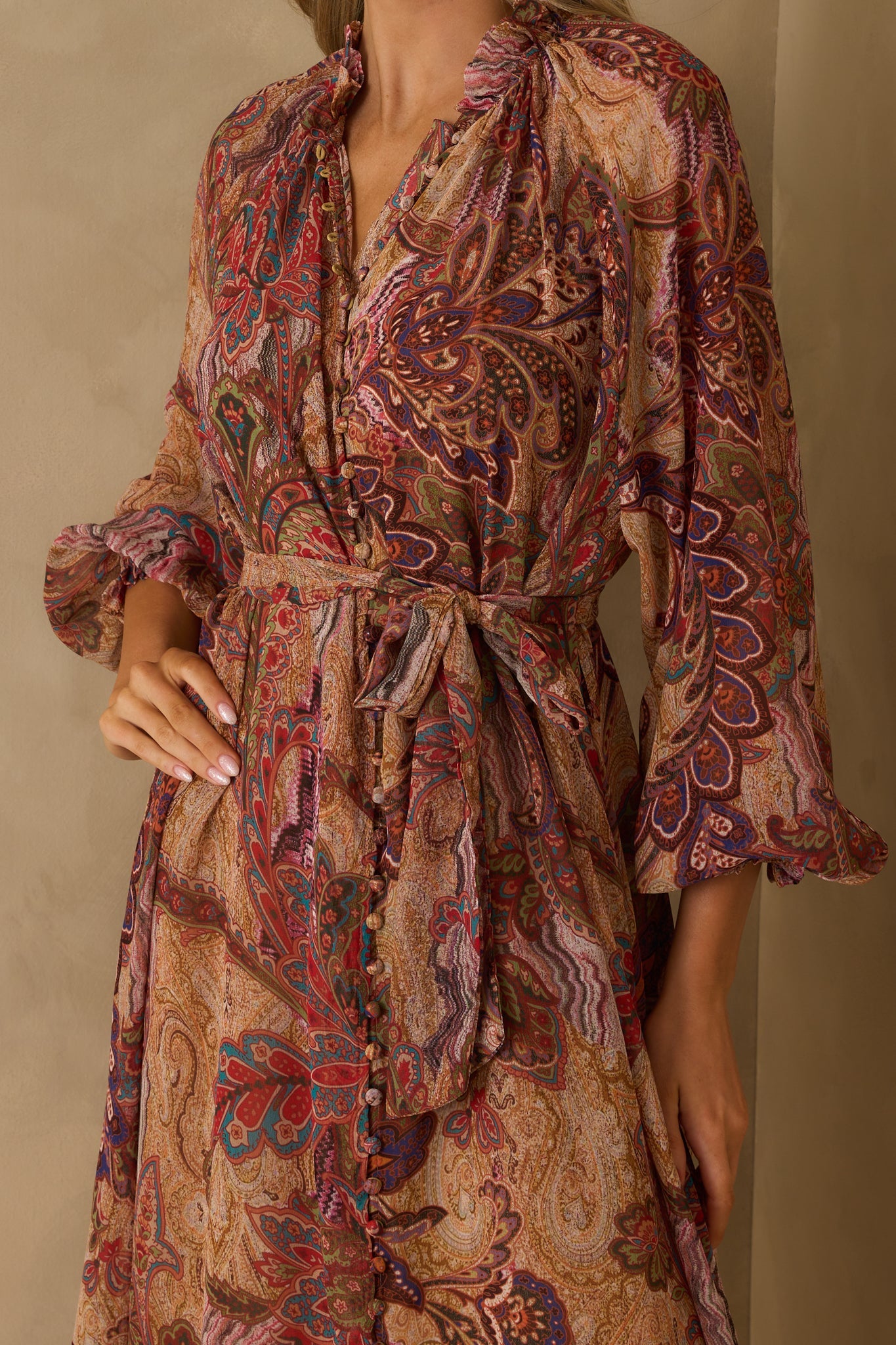 Point Taken Burgundy Multi Paisley Print Chiffon Maxi Dress