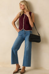 That's For Sure Burgundy Contrast Trim Button Up Sweater Vest