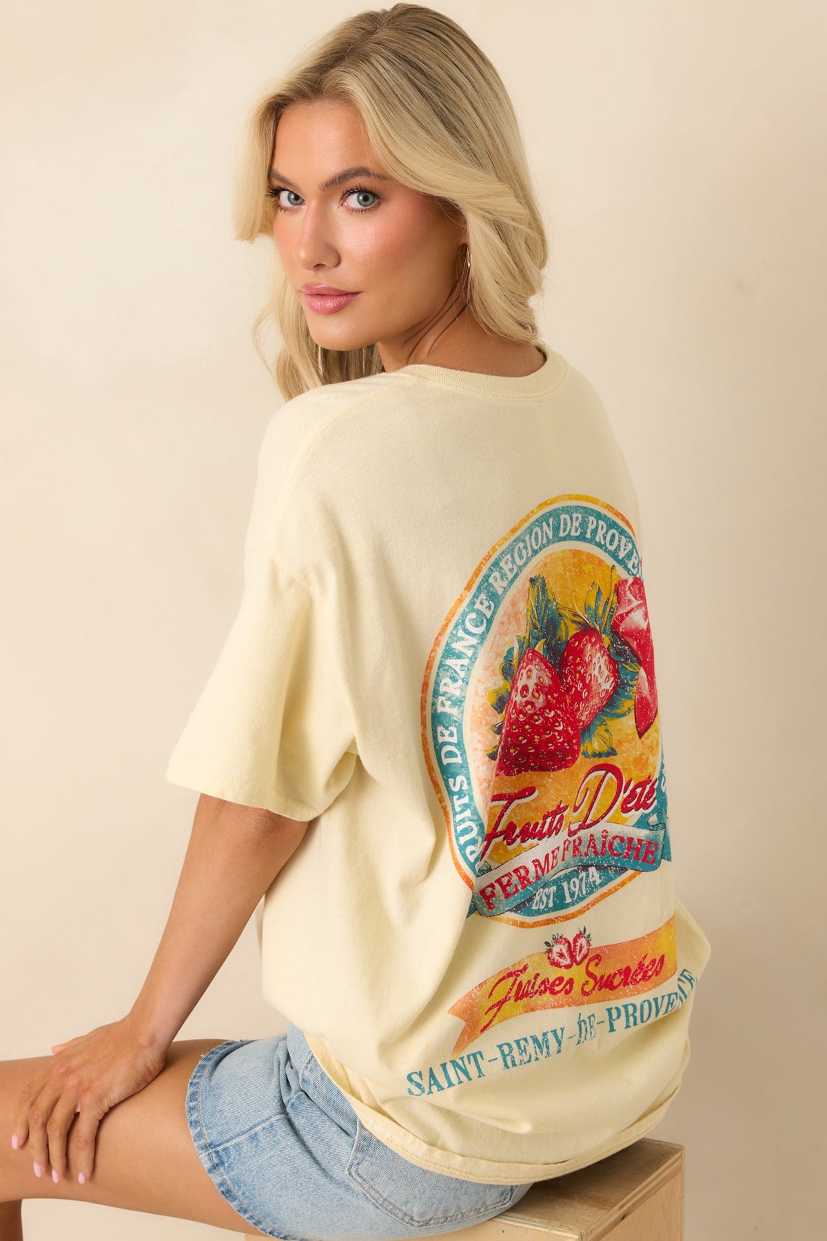 Picked Just For You Butter Yellow Cotton Strawberry Graphic Tee