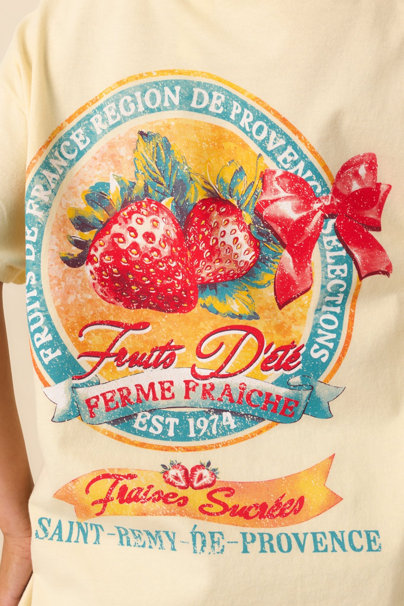 Picked Just For You Butter Yellow Cotton Strawberry Graphic Tee