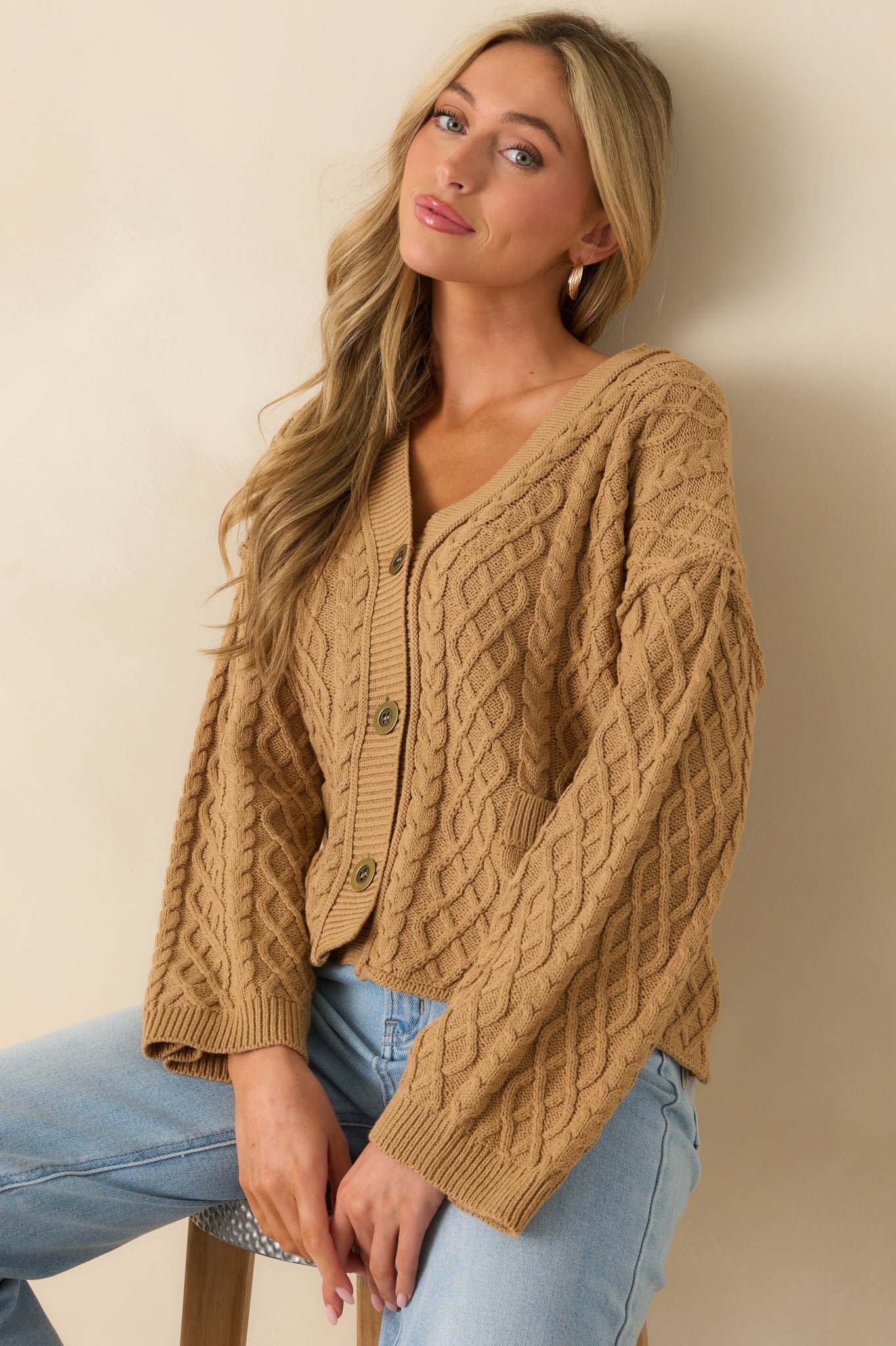For Old Time's Sake Camel Brown Cable Knit Button Up Cardigan