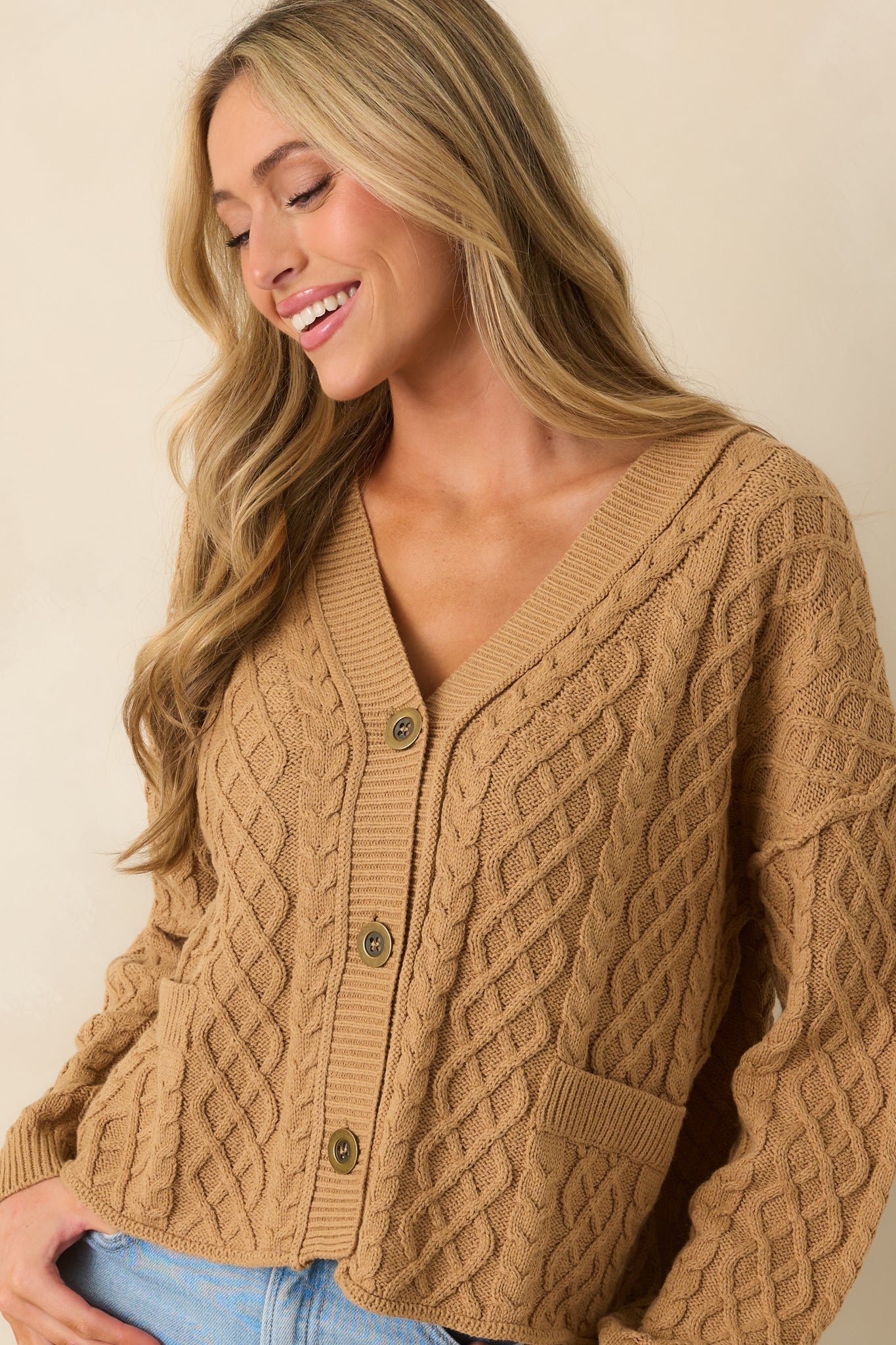 For Old Time's Sake Camel Brown Cable Knit Button Up Cardigan