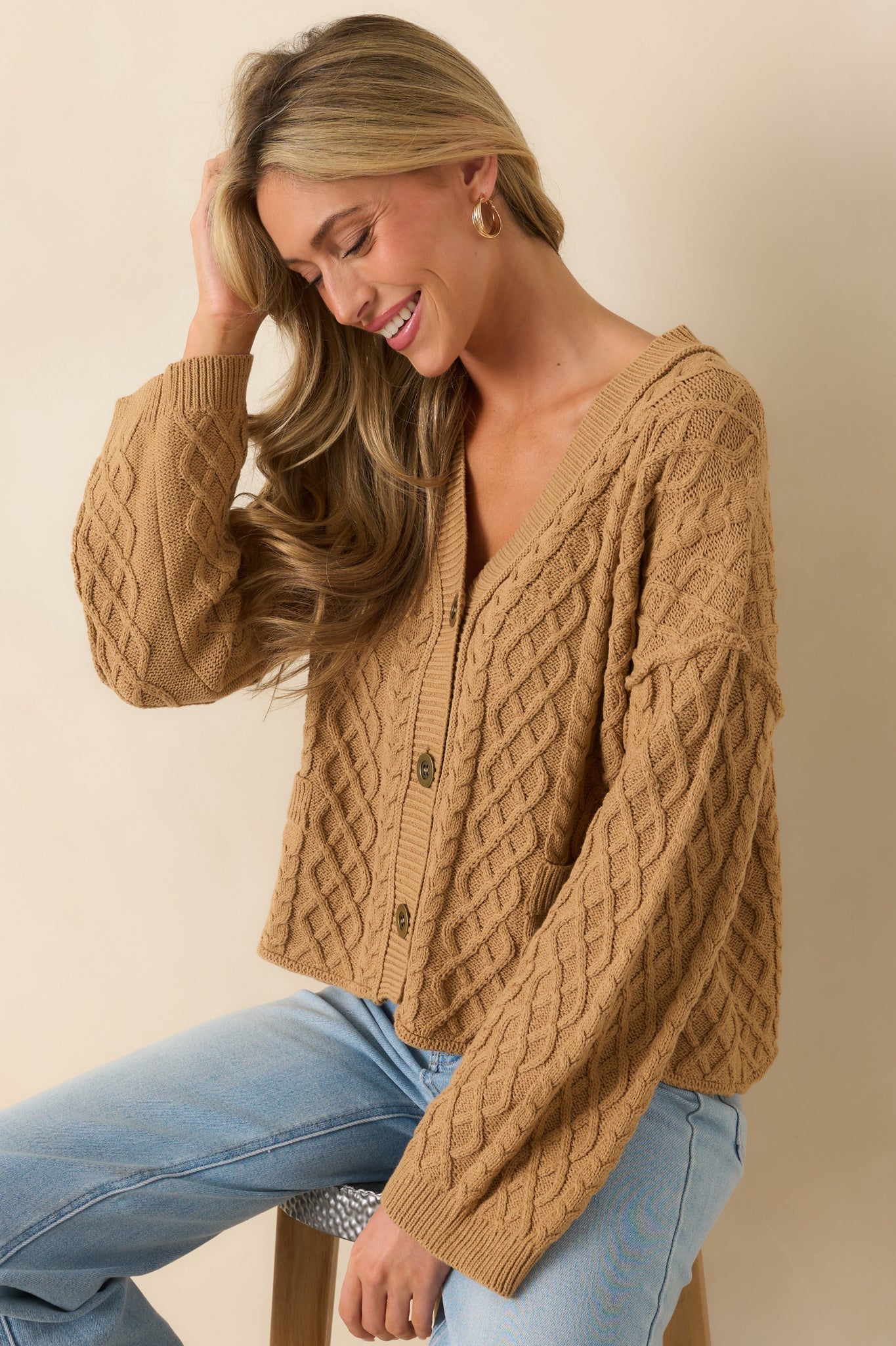 For Old Time's Sake Camel Brown Cable Knit Button Up Cardigan