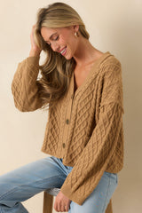 For Old Time's Sake Camel Brown Cable Knit Button Up Cardigan