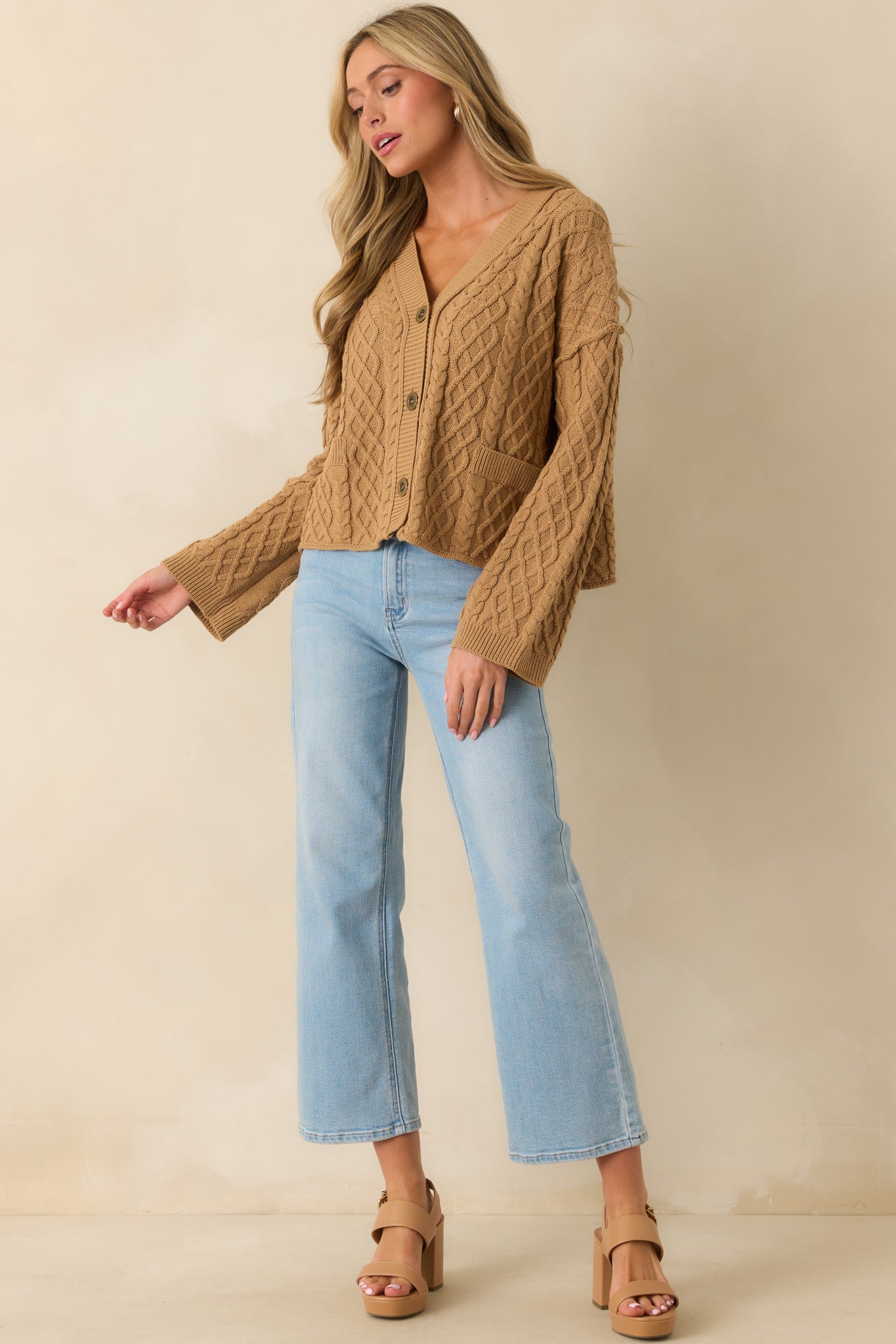 For Old Time's Sake Camel Brown Cable Knit Button Up Cardigan