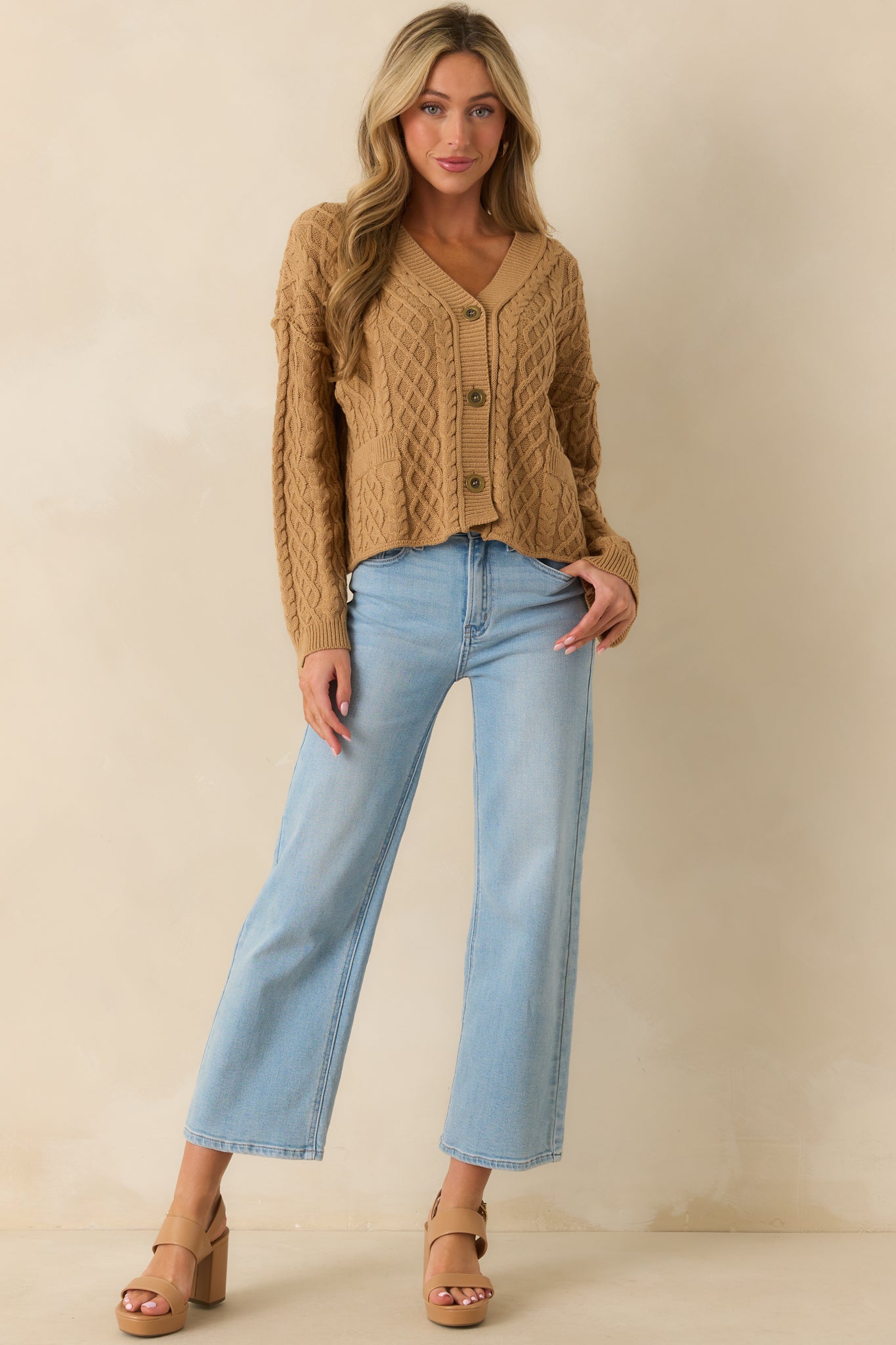 For Old Time's Sake Camel Brown Cable Knit Button Up Cardigan