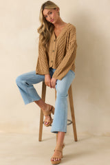 For Old Time's Sake Camel Brown Cable Knit Button Up Cardigan