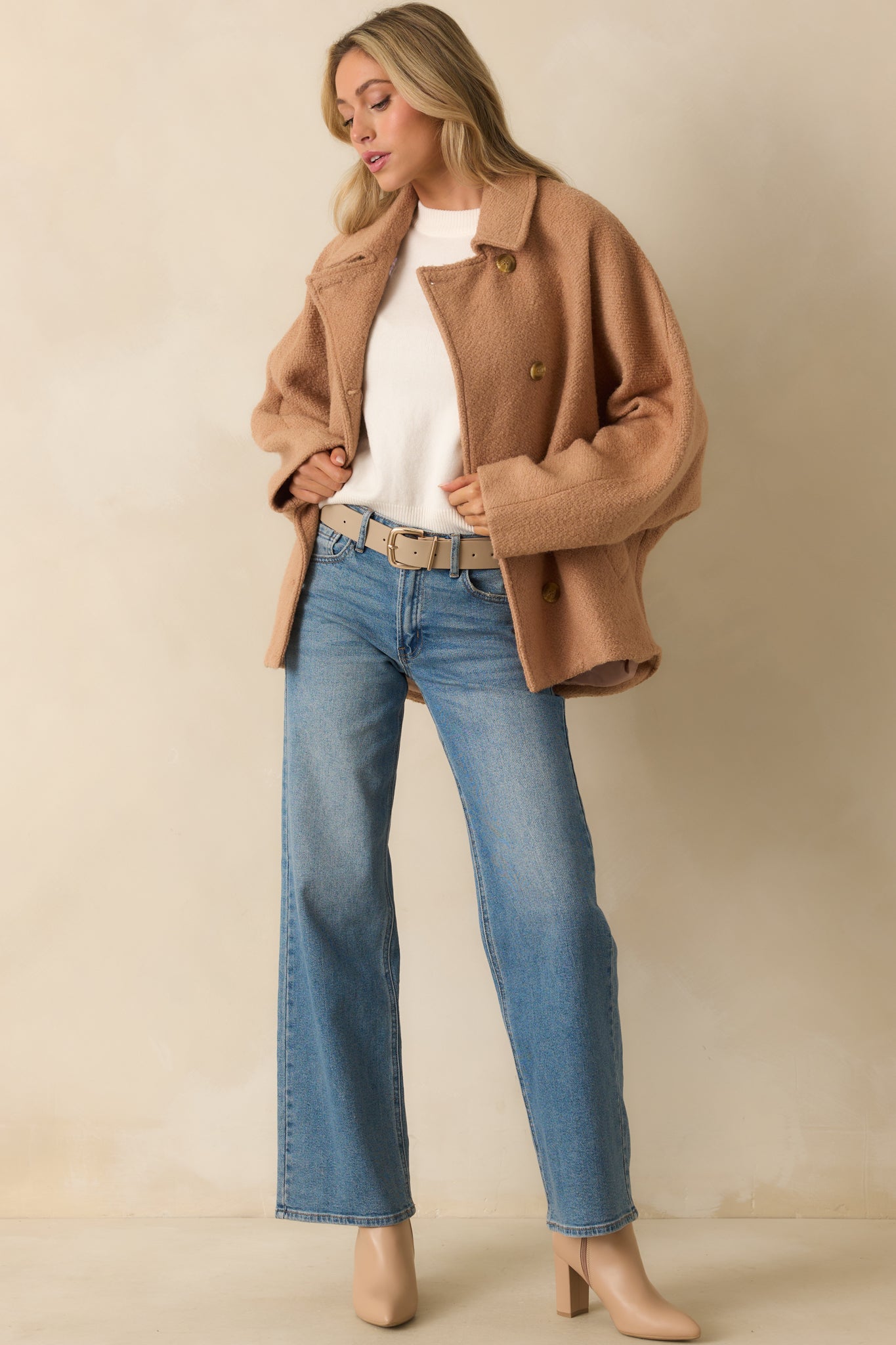 All I Could Ask Camel Brown Single Breasted Wool Blend Coat