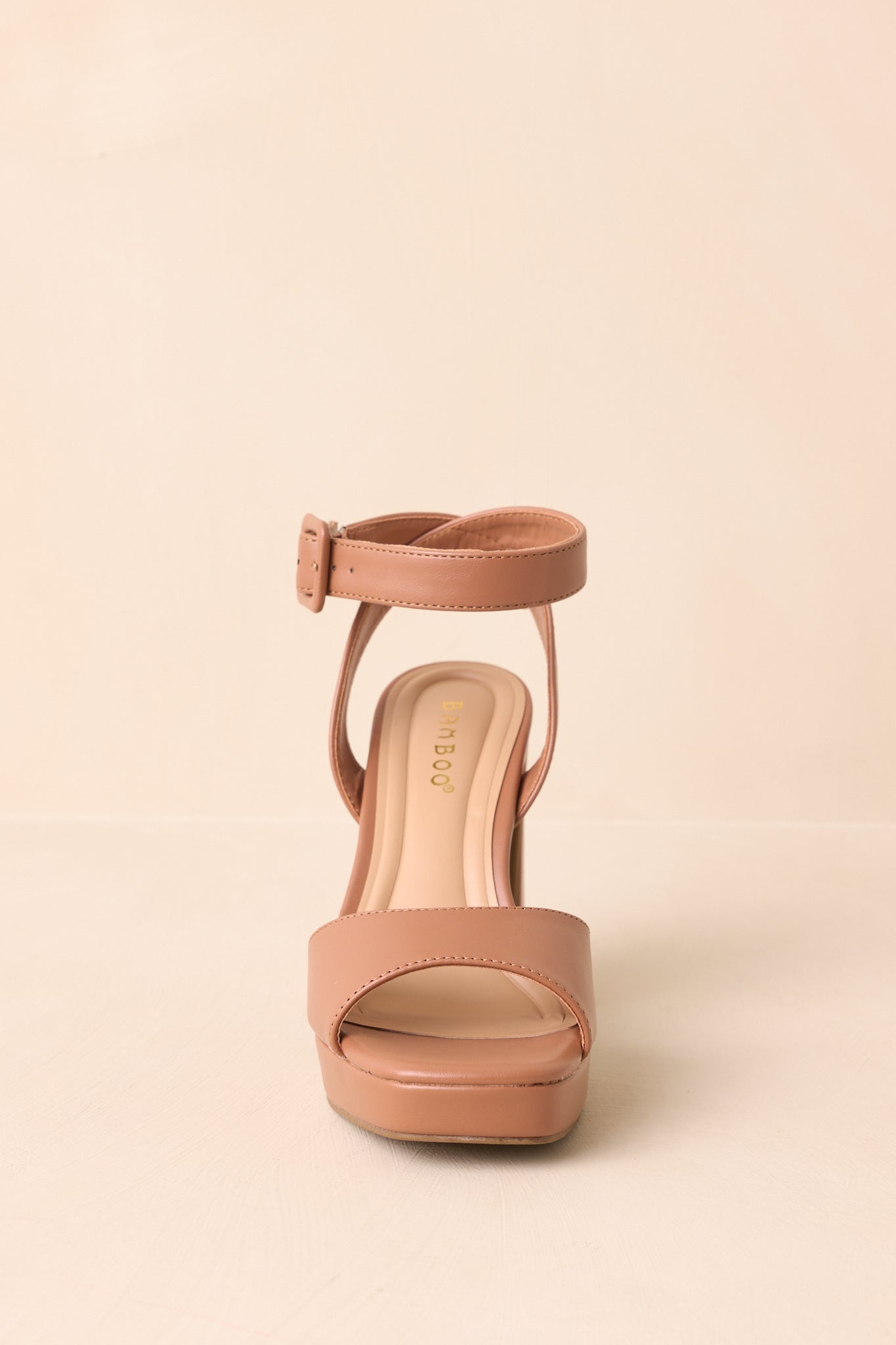 Hold That Thought Caramel Brown Faux Leather Platform Block Heels